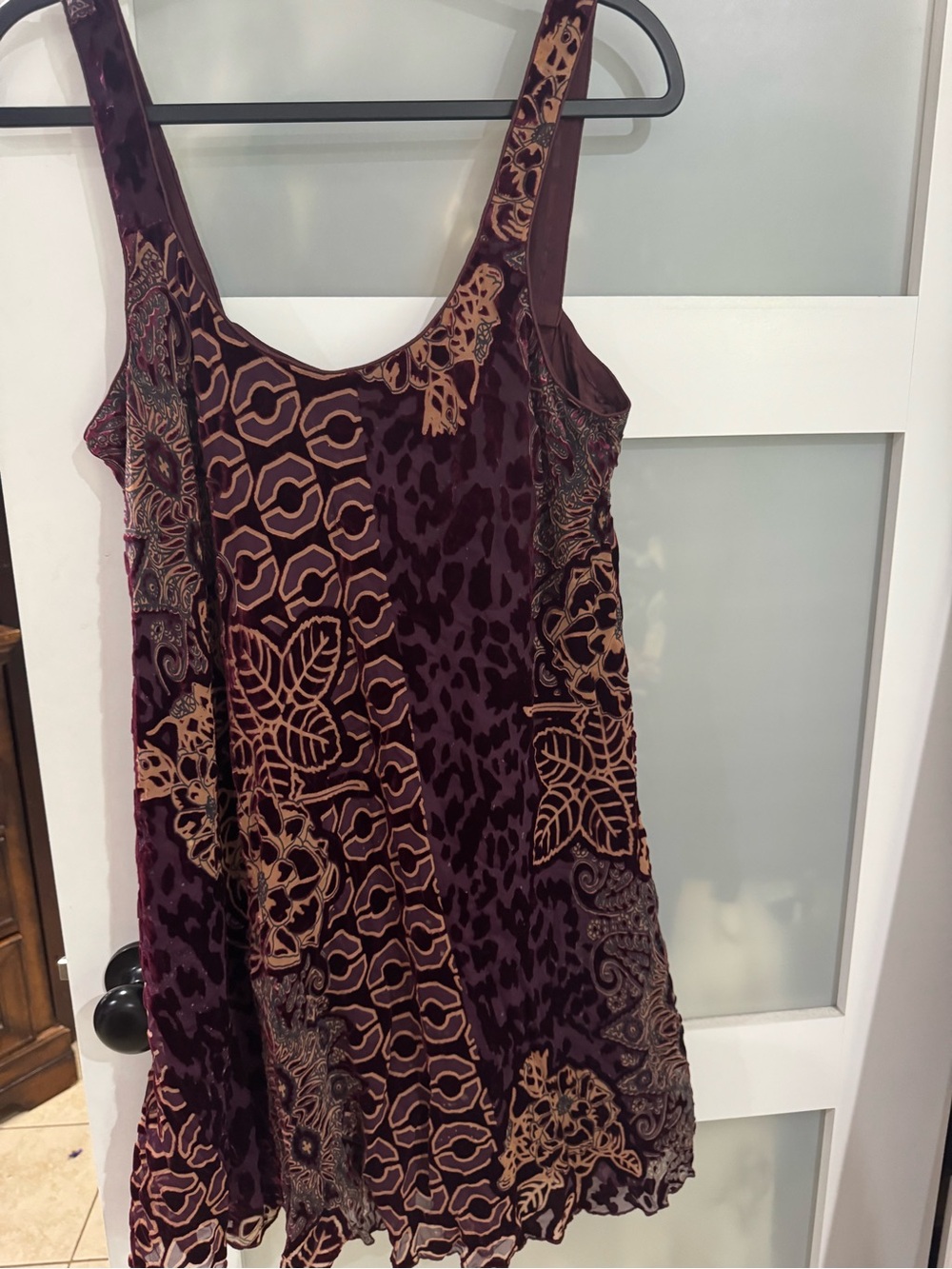 Johnny Was Maroon and Tan Patterned Velvet Mini Dress